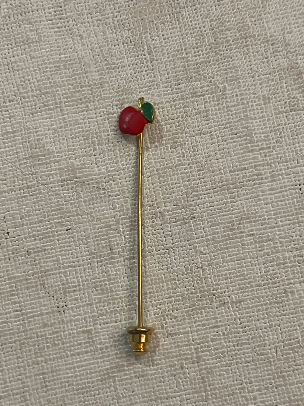 Vintage mini Red Apple Enamel Gold Stick Pin. So cute!